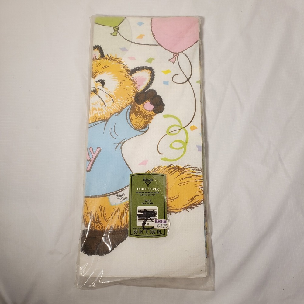 NEW Vintage *SHIRT TALES* Paper Table Cover NOS 60 in x 102 in Tablecloth